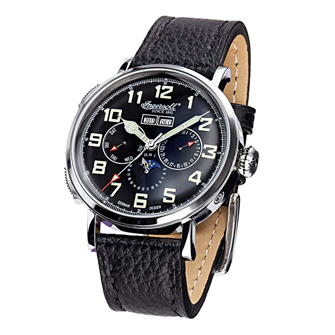Ingersoll IN1917SBK De Weerd Black Leather Strap Band Black Dial Watch