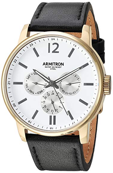 Armitron Men's 20/5217WTGPBK Multi-Function Dial Black Leather Strap Watch