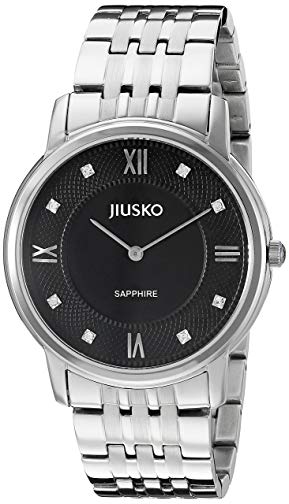 Jiusko Mens Analog Japanese Quartz Classic Dress Wrist Watch - Sapphire - Stainless Steel Silver with Black Dial - 111MS02