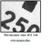 Microscopic view of E Ink microcapsules.