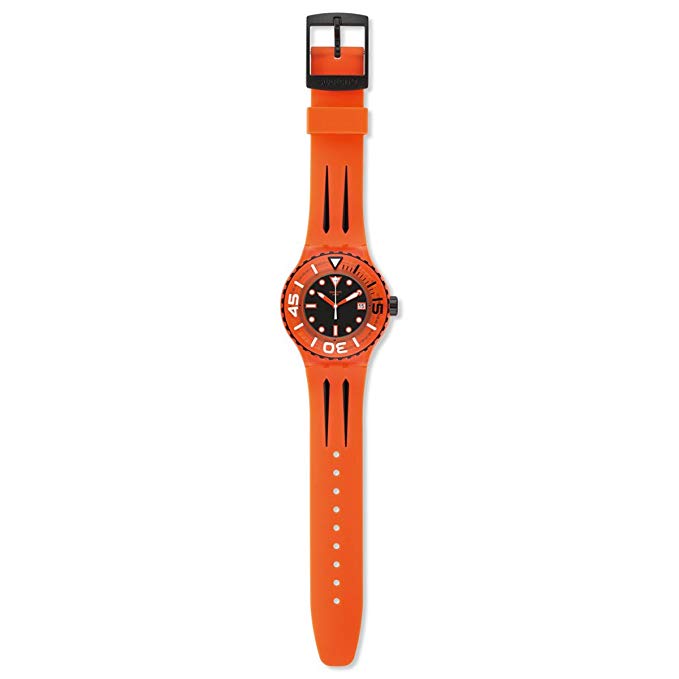 Swatch Sundowner Black Dial Orange Plastic Mens Watch SUUO400