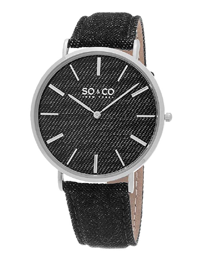 SO&CO New York Unisex 5103.1 SoHo Quartz Ivory Denim Covered Genuine Leather Strap Watch