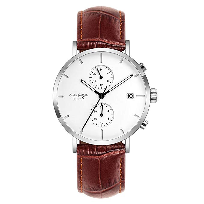 Adam Gallagher Men's Ultra-Thin Quartz Analog Date Wrist Watch With Brown Leather Strap