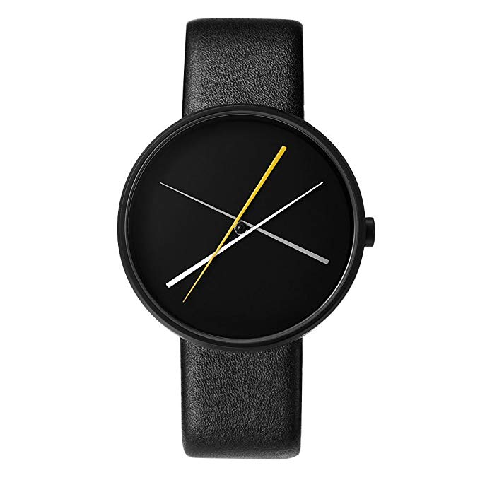 Projects Unisex Crossover 40mm Leather Band Watch (Black)