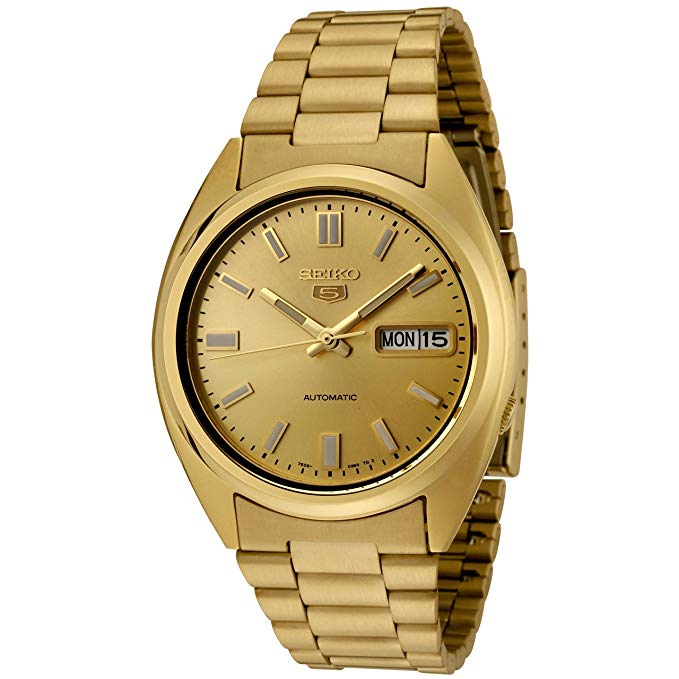 Seiko Men's SNXS80K Seiko 5 Automatic Gold Dial Gold-Tone Stainless Steel Watch