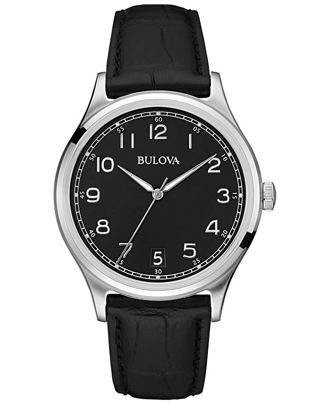 Bulova Mens Classic Black Strap Watch 96B233