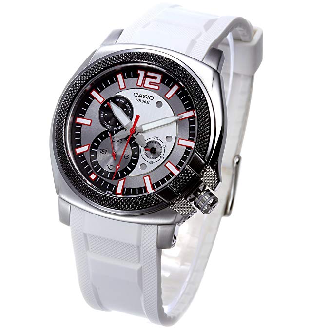 Casio Men's MTP1316B-8AV White Resin Quartz Watch with Silver Dial