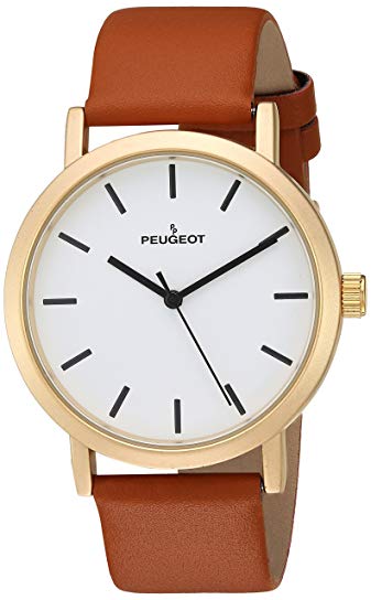 Peugeot Men's Casual Everyday Watch, Analog Minimalist Classic Design with Leather Band