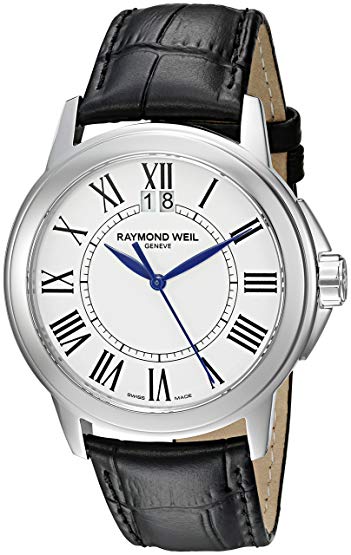 Raymond Weil Men's 5576-ST-00300 Tradition Stainless Steel Case Black Leather Strap with Crocodile Pattern Watch