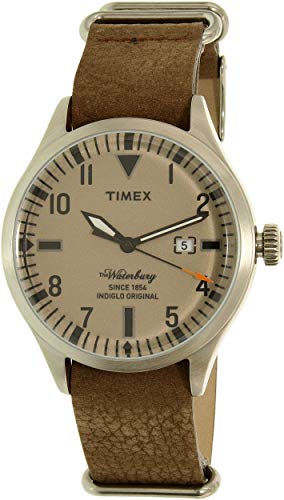 Timex Men's Waterbury Leather Slip-Through Strap Date Tan Dial Casual TW2P64600