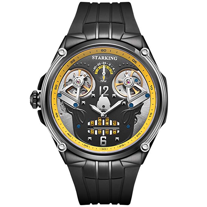 STARKING Watch Skull Black Men Automatic AM0223 Silicone Double Luminous Hands 47mm