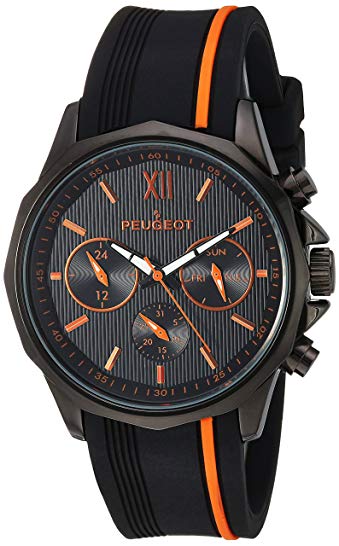 Peugeot Men's 'Chronograph' Quartz Metal and Silicone Sport Watch, Color Orange (Model: 2046BOR)