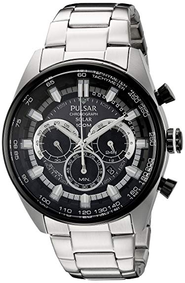 Pulsar Men's PX5033 Solar Chronograph Analog Display Japanese Quartz Silver Watch