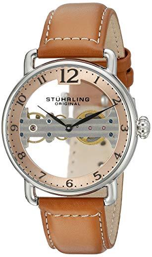 Stuhrling Original Men's 976.02 Bridge Mechanical Hand Wind Brown Leather Strap Watch