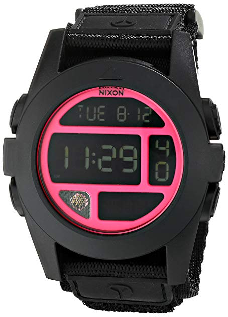 Nixon A489480 Baja Black Bright Pink Chrono Digital Dial Nylon Band Men Watch