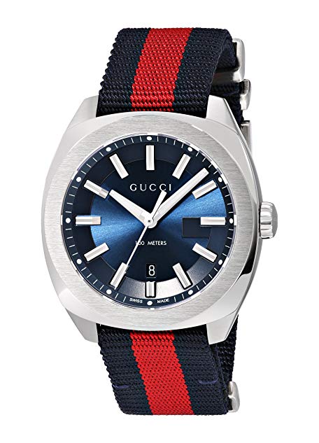 Gucci Swiss Quartz Stainless Steel and Nylon Dress Blue and Red Men's Watch(Model: YA142304)