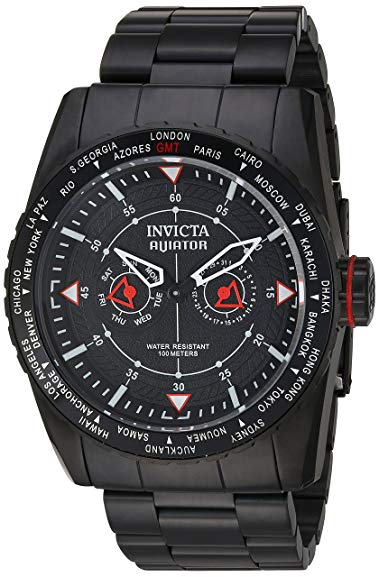 Invicta Men's 'Aviator' Quartz Stainless Steel Casual Watch, Color Black (Model: 22985)