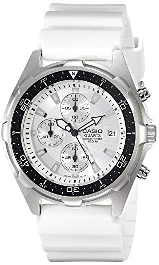 Casio Men's AMW380-7AV Classic Analog Chronograph White Resin Band Watch