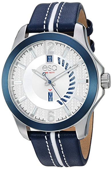 ESQ Men's Quartz Stainless Steel and Leather Casual Watch, Color:Blue (Model: 37ESQE09101A)