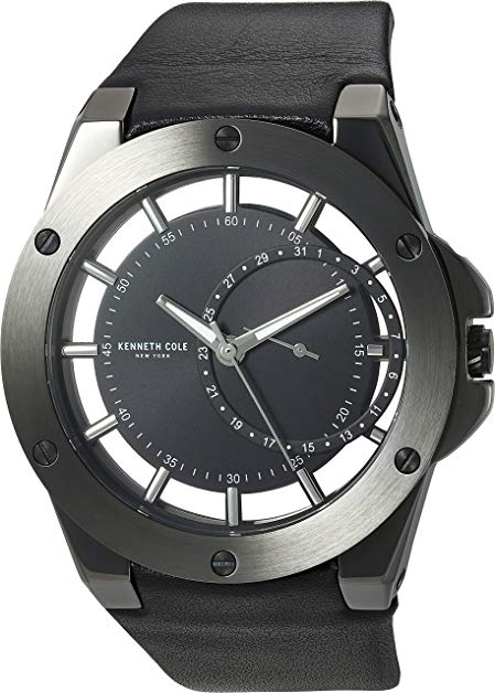 Kenneth Cole New York Men's 'Transparency' Quartz Stainless Steel and Leather Dress Watch, Color:Black (Model: 10030785)