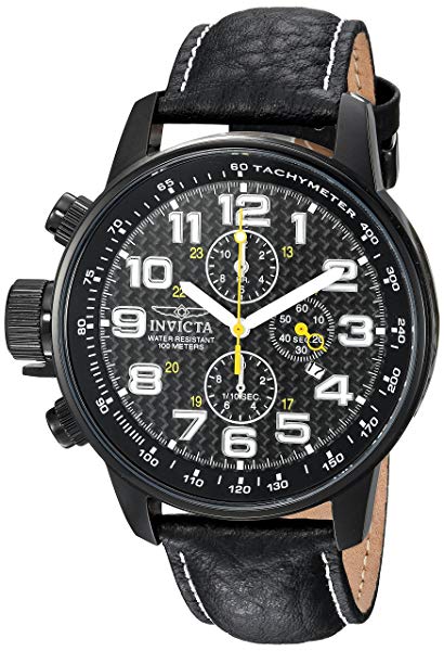 Invicta Men's 'I-Force' Quartz Stainless Steel and Leather Casual Watch, Color:Black (Model: 90068)