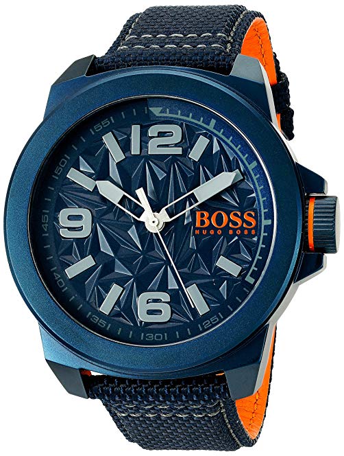 BOSS Orange Men's 'New York' Quartz Resin and Canvas Casual Watch, Color Blue (Model: 1513353)
